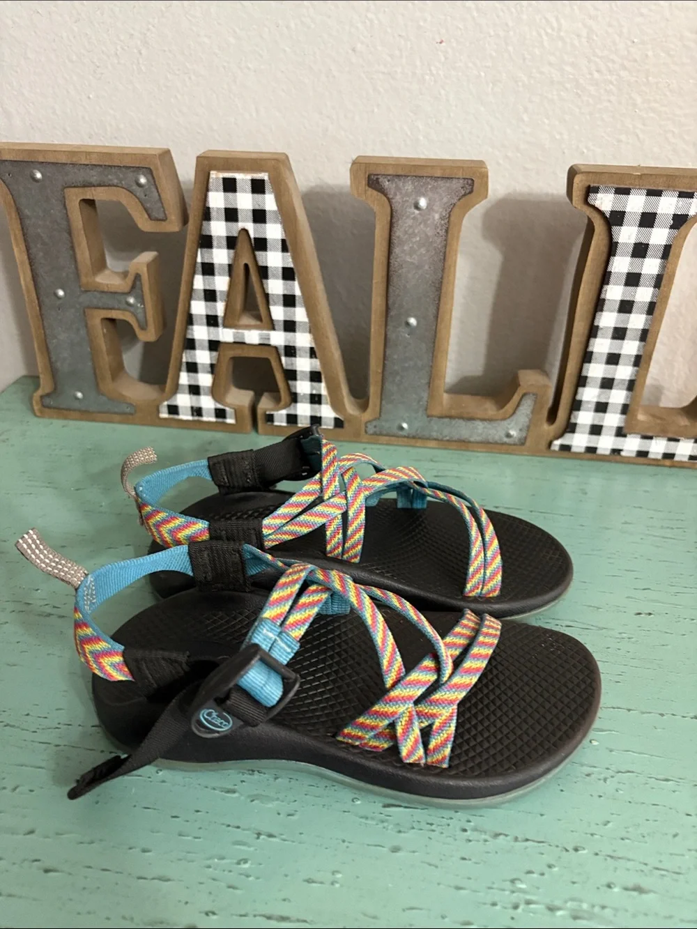 Chaco Kids Rainbow Strap Sandals with Brown Footbed